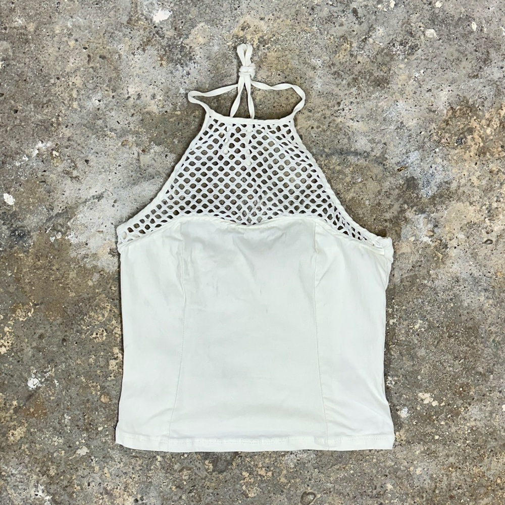 Bongo White Mesh Net Halter Top